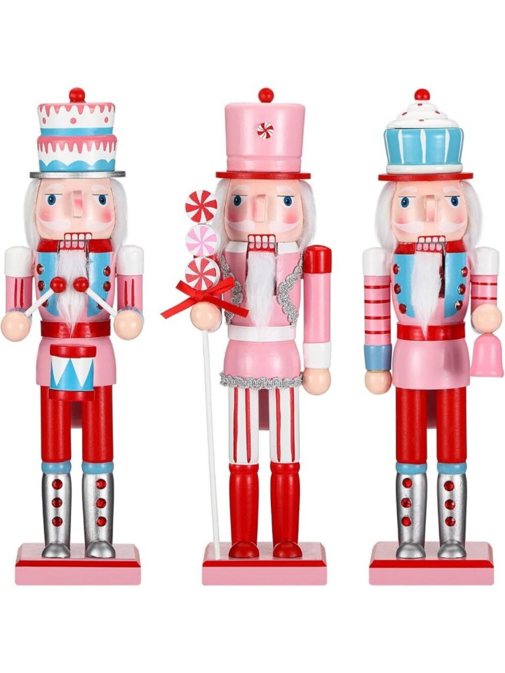 Set of 3 Pink Christmas Nutcracker Decorations - 14 Inch Holiday Decor
